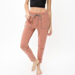 MYSTREE Women’s Jogger Pants – Rust Rose with Leopard Trim | Comfy Lounge Pants